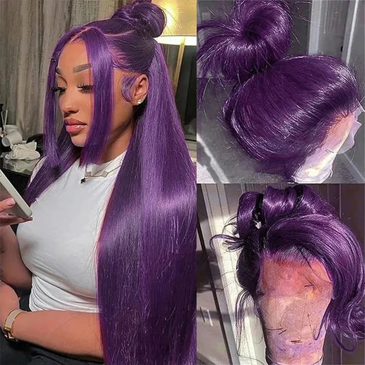 200 Density Purple Lace Fronts Wigs Human Hair Bone Straight HD Lace Wig 13x4 Human Hair Preplucked High Density Lace Wig