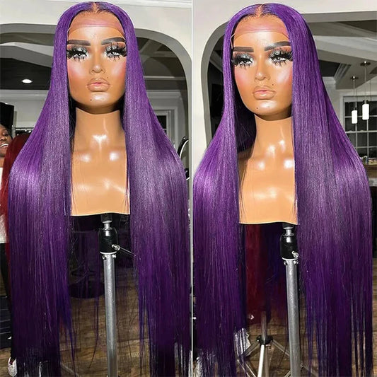200 Density Purple Lace Fronts Wigs Human Hair Bone Straight HD Lace Wig 13x4 Human Hair Preplucked High Density Lace Wig