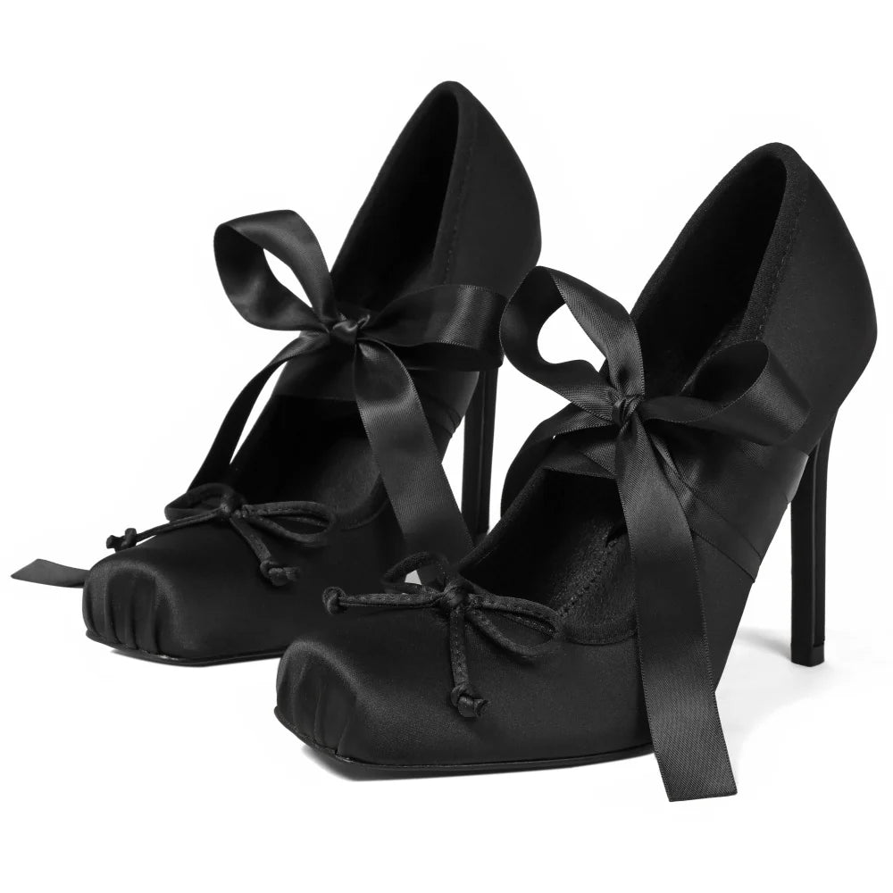 Women's Lace-Up Bow Mary Jane Heels