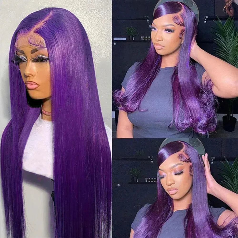 200 Density Purple Lace Fronts Wigs Human Hair Bone Straight HD Lace Wig 13x4 Human Hair Preplucked High Density Lace Wig