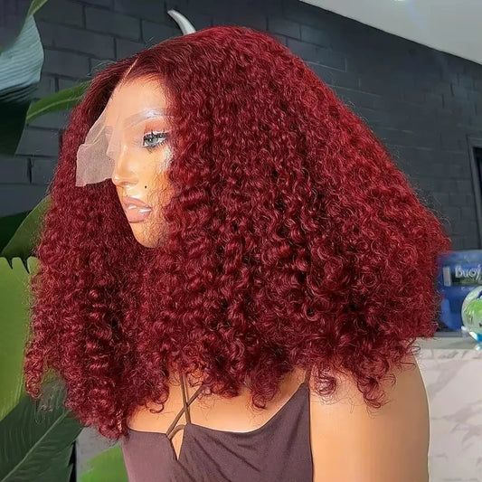 99J Burgundy Deep Wave Lace Front Human Hair Wig Brazilian 13x4 Deep Curly Short Bob Wigs Human Hair Red Colored Water Wave Wig