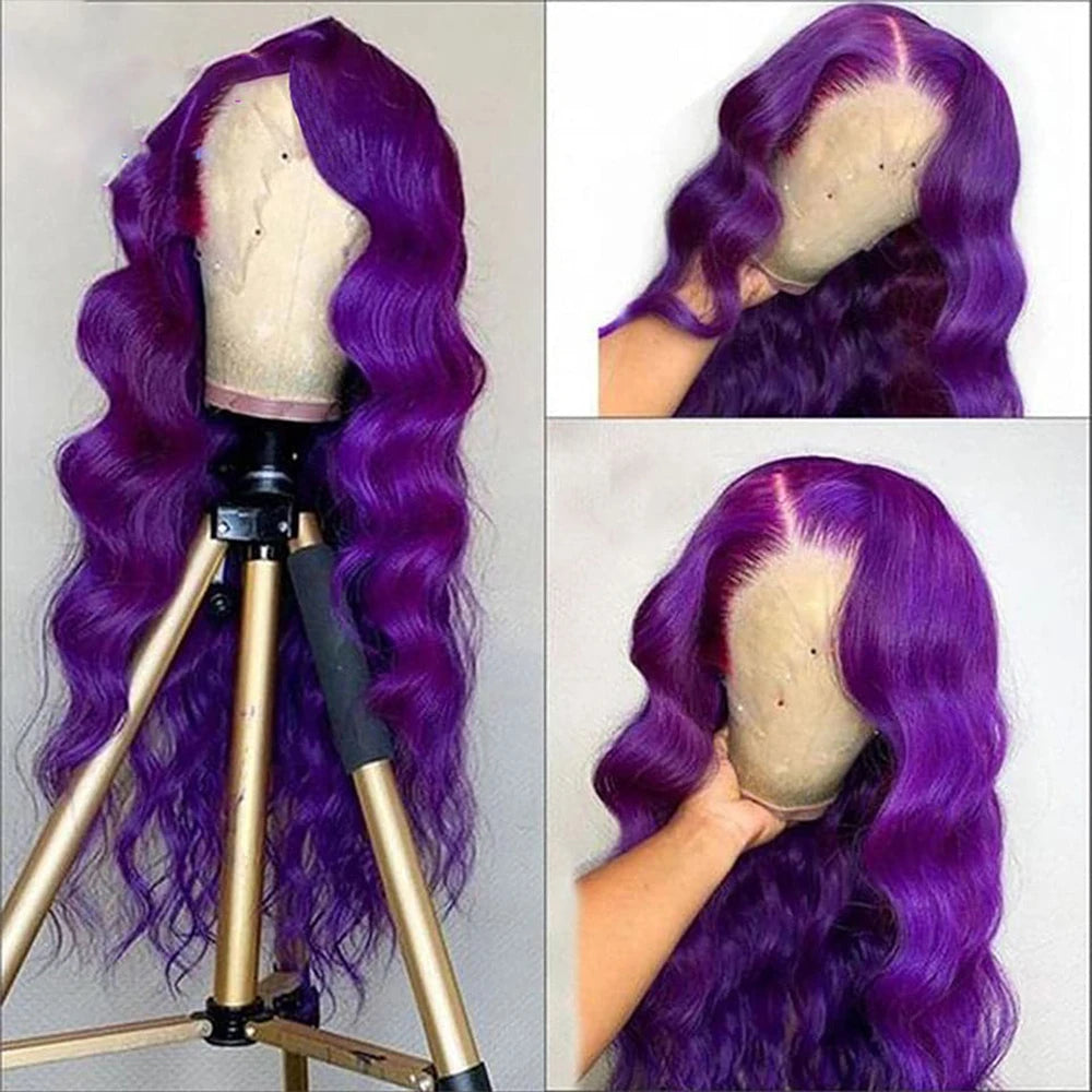 Body Wave Purple Lace Fronts Wigs Human Hair Preplucked 13x4 HD Lace Frontal Wig Colored High Density Human Hair Wigs For Women
