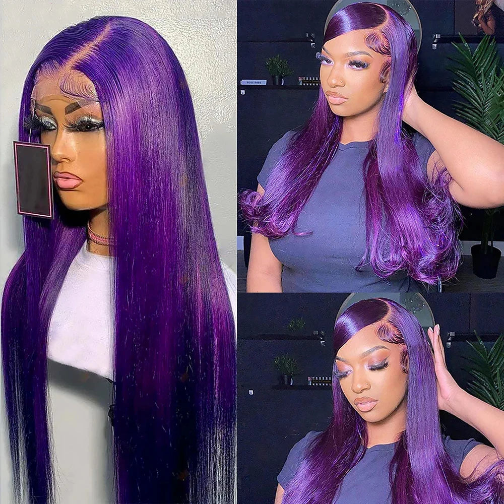 Body Wave Purple Lace Fronts Wigs Human Hair Preplucked 13x4 HD Lace Frontal Wig Colored High Density Human Hair Wigs For Women