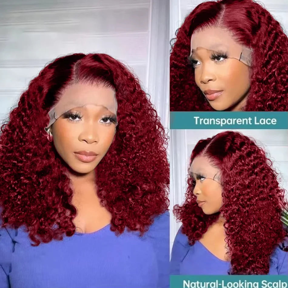 99J Burgundy Short Bob Glueless Hair Wig 13x4 Lace Front Wig Human Hair Red Colored Deep Wave Lace Frontal Wig For Women