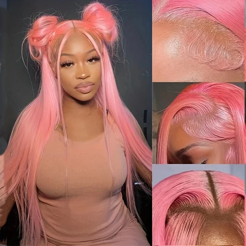Light Pink 13x6 HD Lace Front Human Hair Wigs For Women Pre Plucked Brazilian Straight 13x4 HD Frontal Wigs 100% Human Hair Wig