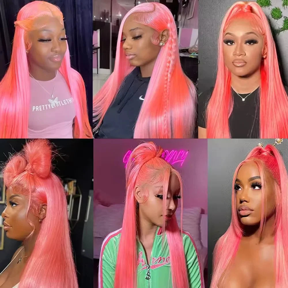 Light Pink 13x6 HD Lace Front Human Hair Wigs For Women Pre Plucked Brazilian Straight 13x4 HD Frontal Wigs 100% Human Hair Wig