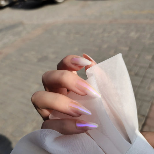 24pcs Aurora Stiletto False Nail Tips Glitter Gradient Color Fake Nails Wearable Full Cover Pointed Head Acrylic Nail Tips