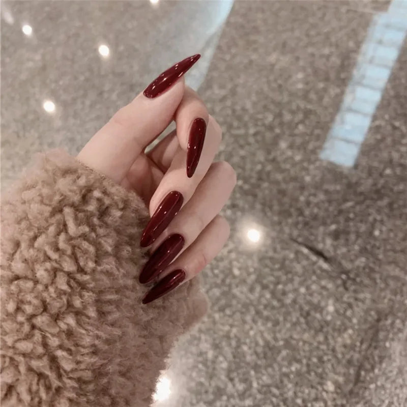 24pcs Aurora Stiletto False Nail Tips Glitter Gradient Color Fake Nails Wearable Full Cover Pointed Head Acrylic Nail Tips