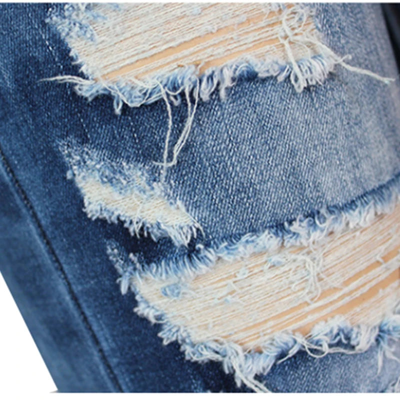 Women Jeans Blue Slim Ripped Jeans for Women Skinny Distressed Washed Stretch Mom Jeans High Waist Pants Femme Bleached