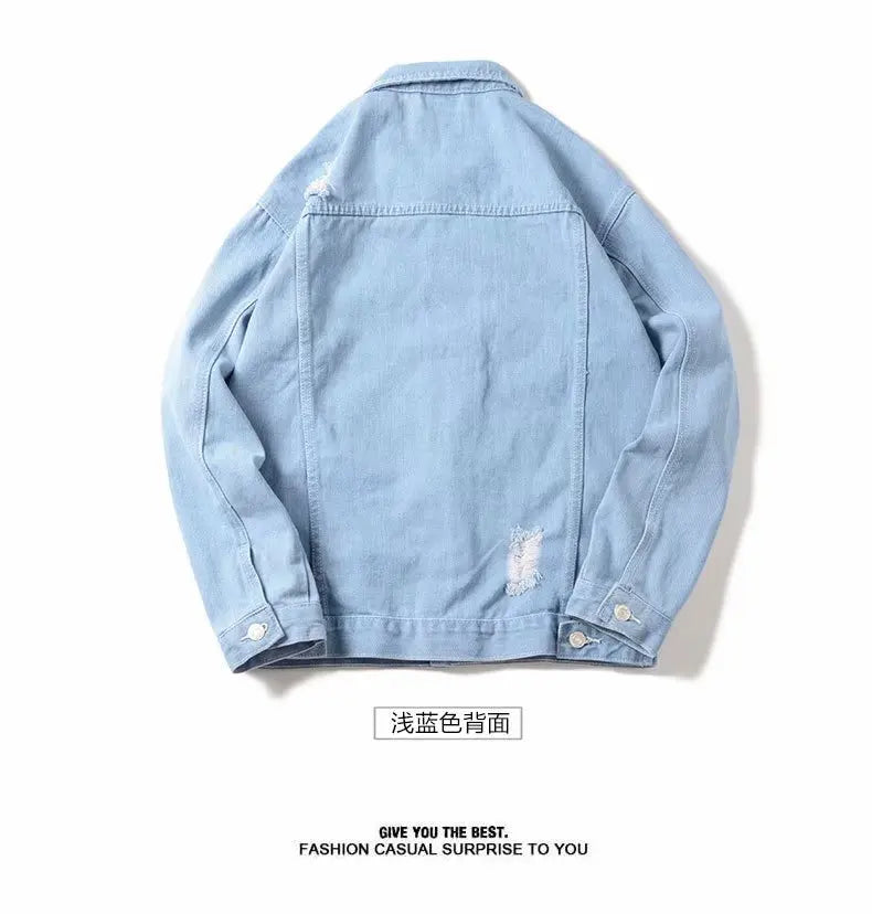 2021 Autumn Solid Casual Slim Mens Denim Jacket Bomber Jacket Men Tearing Hole Cowboy Men's Jean Jacket Chaqueta Hombre