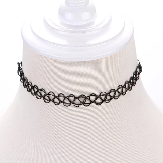 Choker Tattoo Necklace for Girls Gothic Chokers Necklaces for Women Elastic Hollow Punk Jewellery 12 pcs/Set