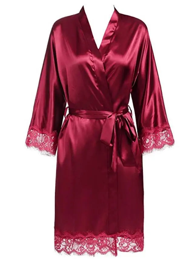 Plus Size Lace Patchwork Bride Bridesmaids Robe Sexy Lingerie Women Silk Wedding Party Kimono Robes Nightgown Sleepwear bathrob