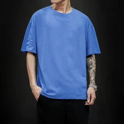 New Summer Men's T Shirt Fashion Solid T Shirt Mens Oversized Hip Hop Short Sleeve Casual Cotton Mens Streetwear Top Tees