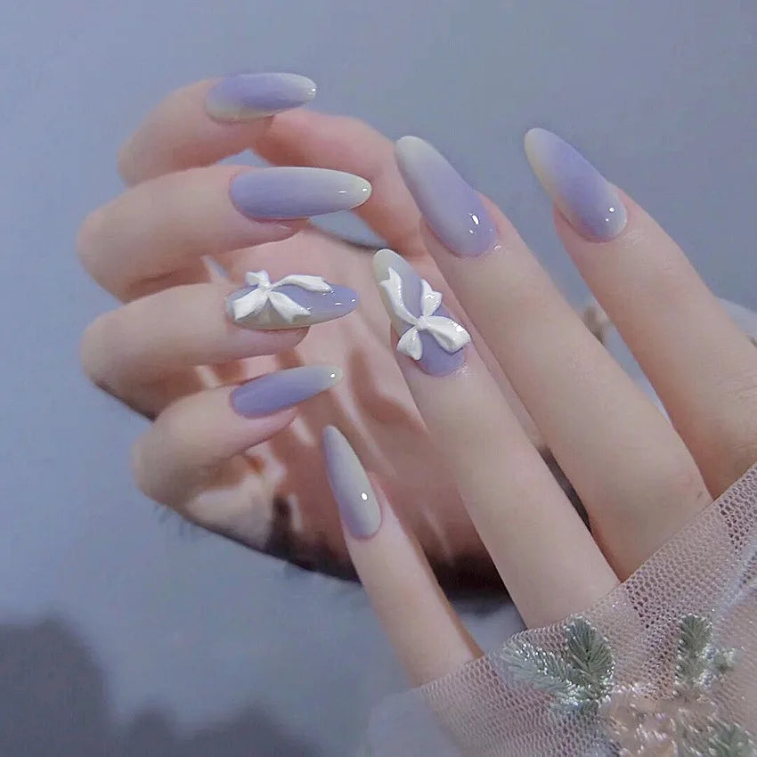 24pcs Aurora Stiletto False Nail Tips Glitter Gradient Color Fake Nails Wearable Full Cover Pointed Head Acrylic Nail Tips