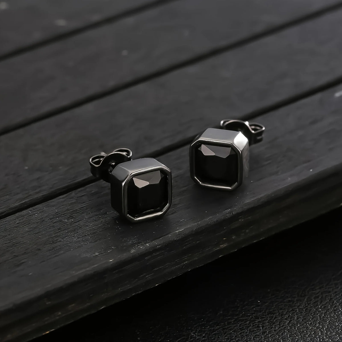 USA Warehouse Square CZ Stud Earrings Cubic Zirconia 14K Gold Plated Hip Hop Jewelry Women Bling Men 7MM Iced Out Black Earring