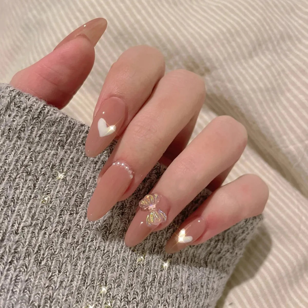 24pcs Aurora Stiletto False Nail Tips Glitter Gradient Color Fake Nails Wearable Full Cover Pointed Head Acrylic Nail Tips