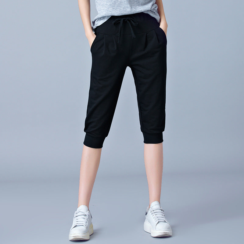 High-Waisted Stretch Cropped Pants for Women, Summer Thin Sports Pants, Loose Harem Pants 100kg Fat mm Large Size Casual Pants for Women