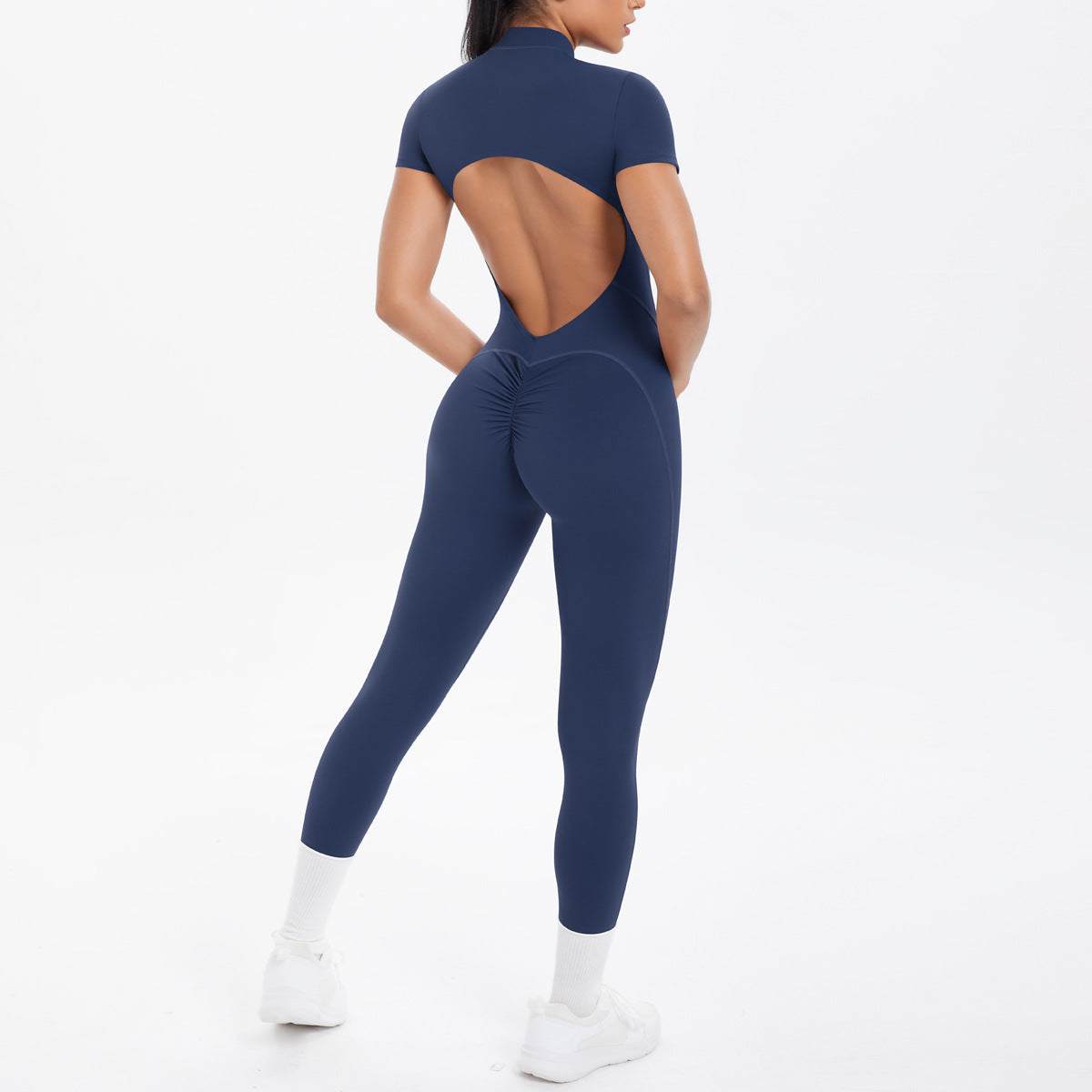 Sexy Backless Bodycon Scrunch Jumpsuit Raises Butt Women Dance Fitness Overalls Push Up With Chest Cushion Yoga Sport Jump Suit