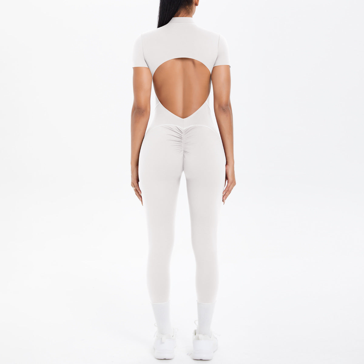 Sexy Backless Bodycon Scrunch Jumpsuit Raises Butt Women Dance Fitness Overalls Push Up With Chest Cushion Yoga Sport Jump Suit