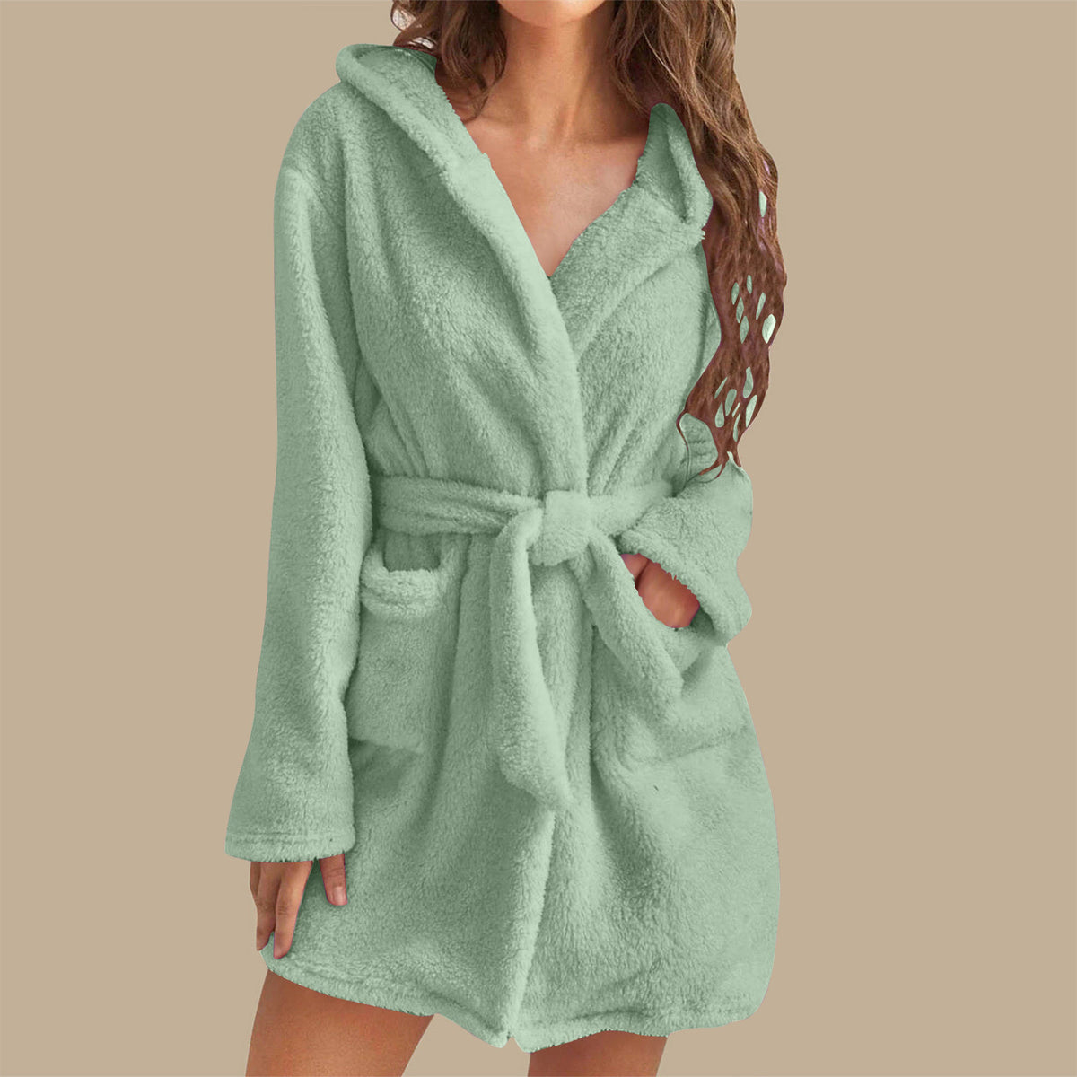 2024 Cross-border European and American Foreign Trade Amazon Autumn and Winter Warm Bathrobe Hooded Home Clothes Plush Pajamas Nightgown