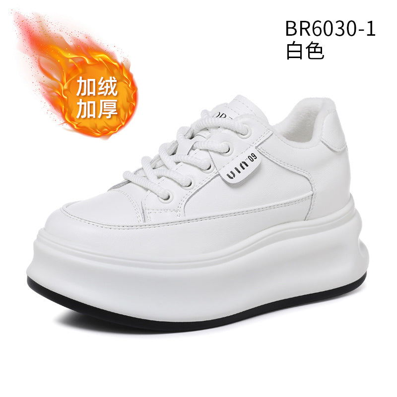 White Sneakers for Women 2026 Spring and Autumn Korean Style Versatile Genuine Leather Platform Thick-Soled Breathable Casual Sports Shoes for Petite Individuals