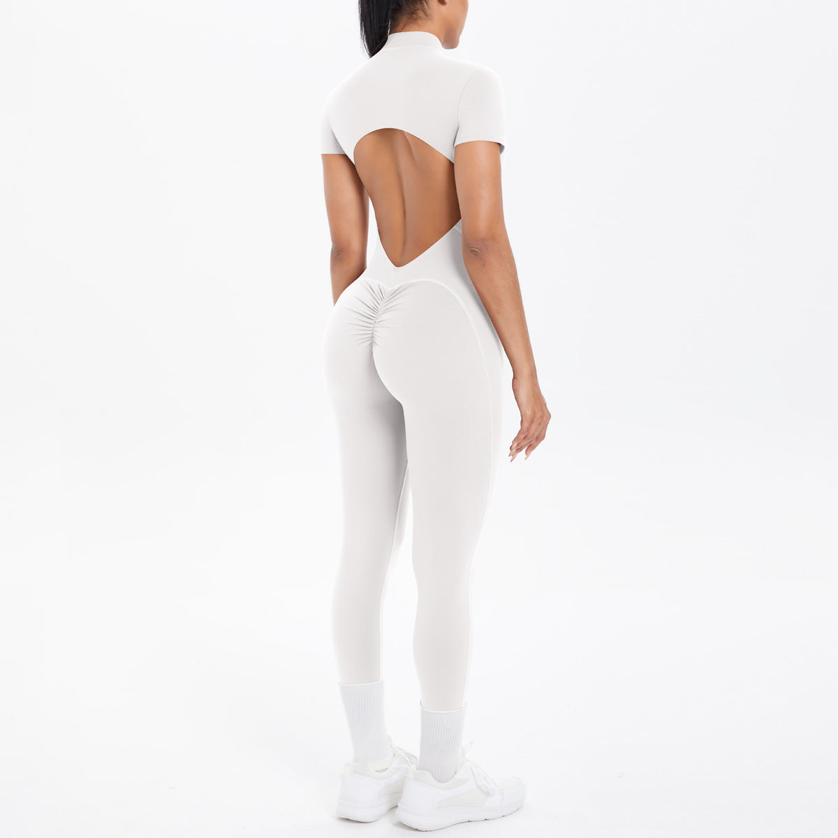 Sexy Backless Bodycon Scrunch Jumpsuit Raises Butt Women Dance Fitness Overalls Push Up With Chest Cushion Yoga Sport Jump Suit