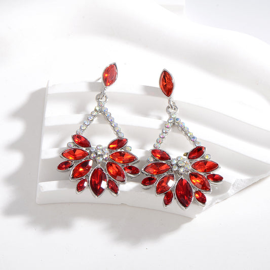 Rhinestone Flower Statement Earrings