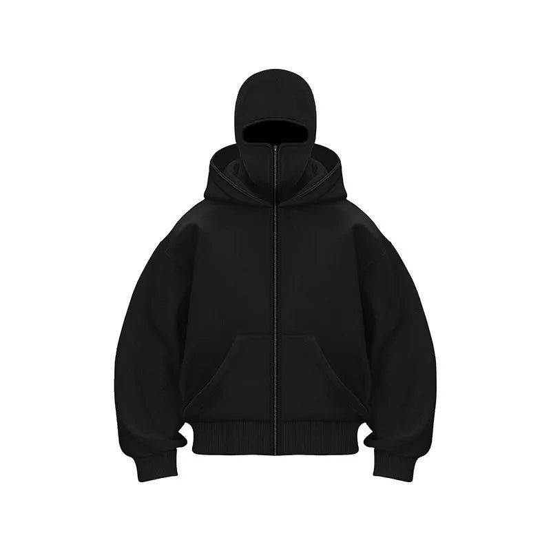 Men's Double Hat Mask Zipper Design Winter Windproof Hoodie Sports Jacket Outdoor Activities Hiking Travel Running Sweatshirt 