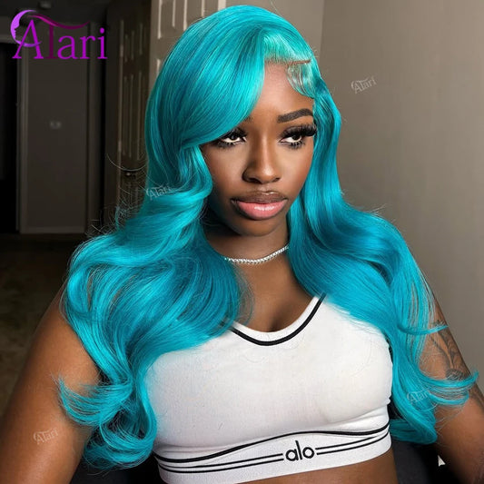 13x6 Lace Front Sapphire Blue Human Hair Body Wave Wigs Light Blue Transparent 13x4 Lace Frontal 613 Colored Wig Pre Plucked