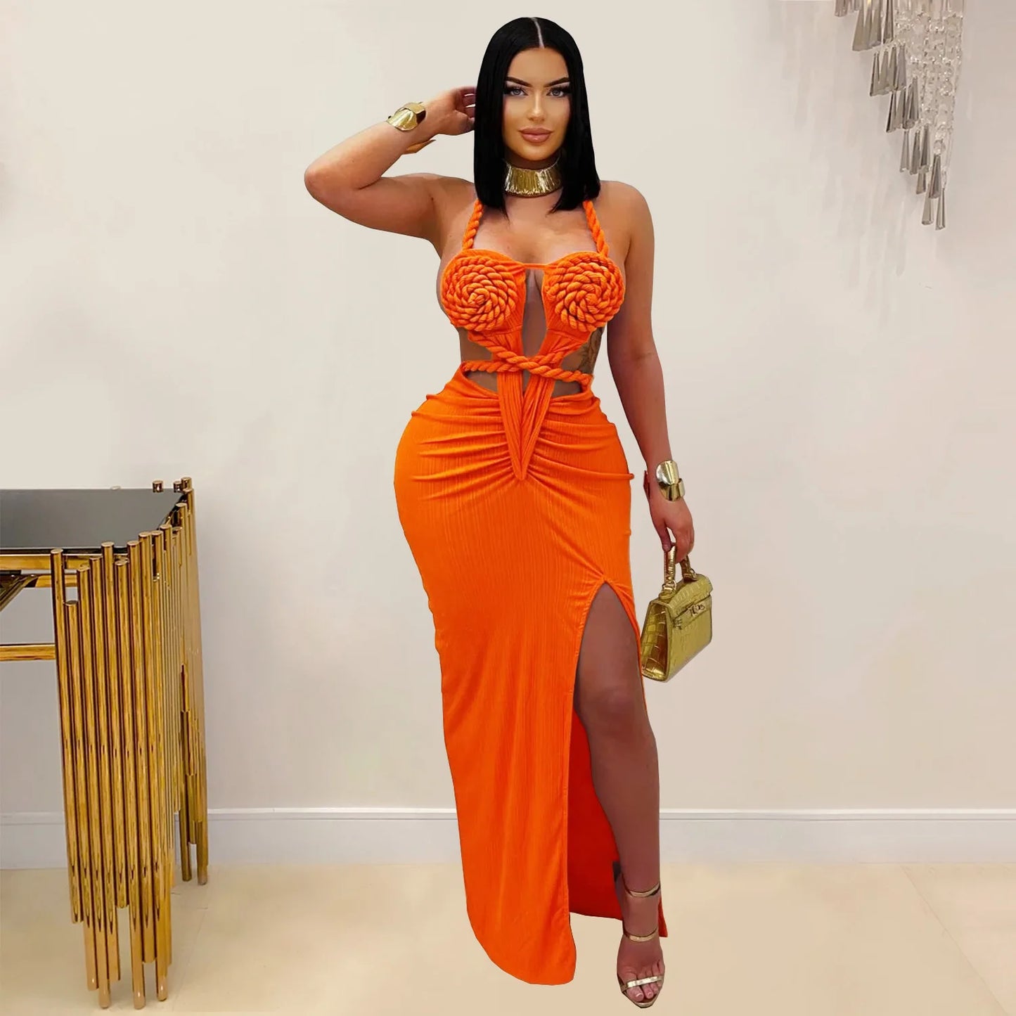 Weird Puss Sexy Plait Dress Women Summer Peach Buttocks Backless Sleeveless Split Hollow Midnight Party Clubwear Maxi Bodycon