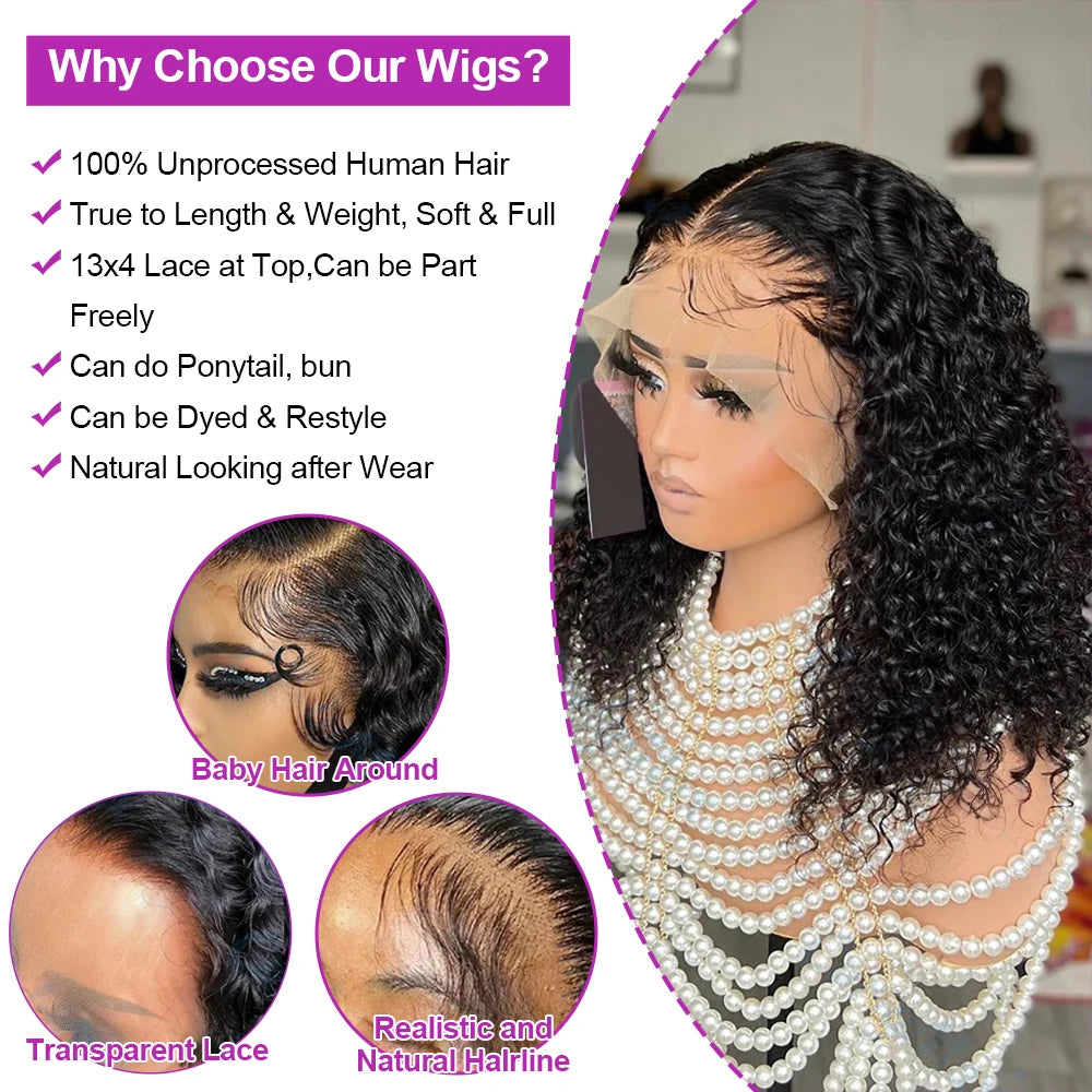 Wear Go 13x4 13x6 Water Wave Bob Lace Wig For Women Curly 7x5 Glueless Human Hair Wig Ready To Go Human Hair Wigs Pre Cut 250%