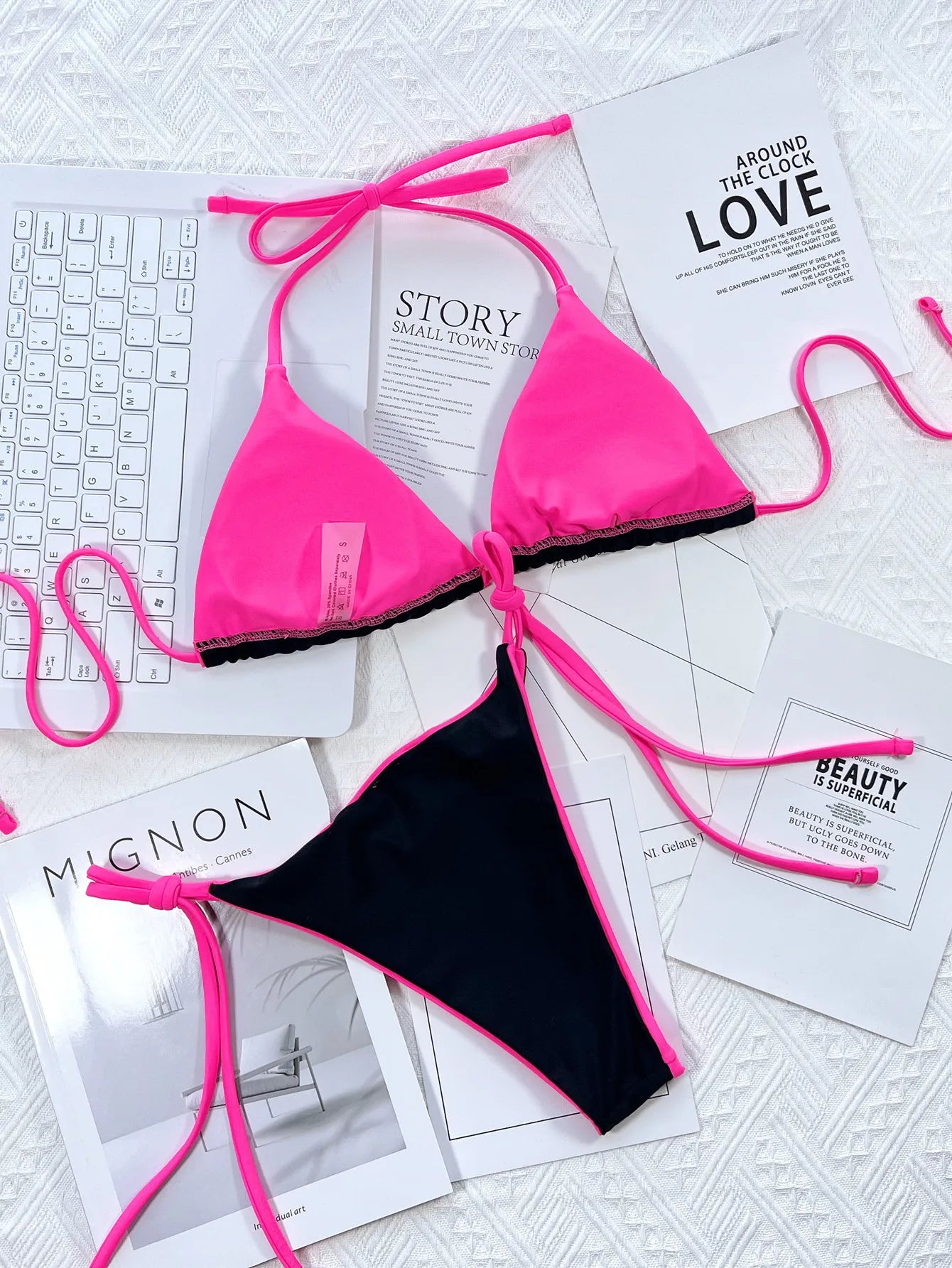 Una-Shop Neck Hanging Bikinis Sets With Adjustable Straps Swimsuit For Women Summer Beach Swimming Pool Party Bikini Swimwear