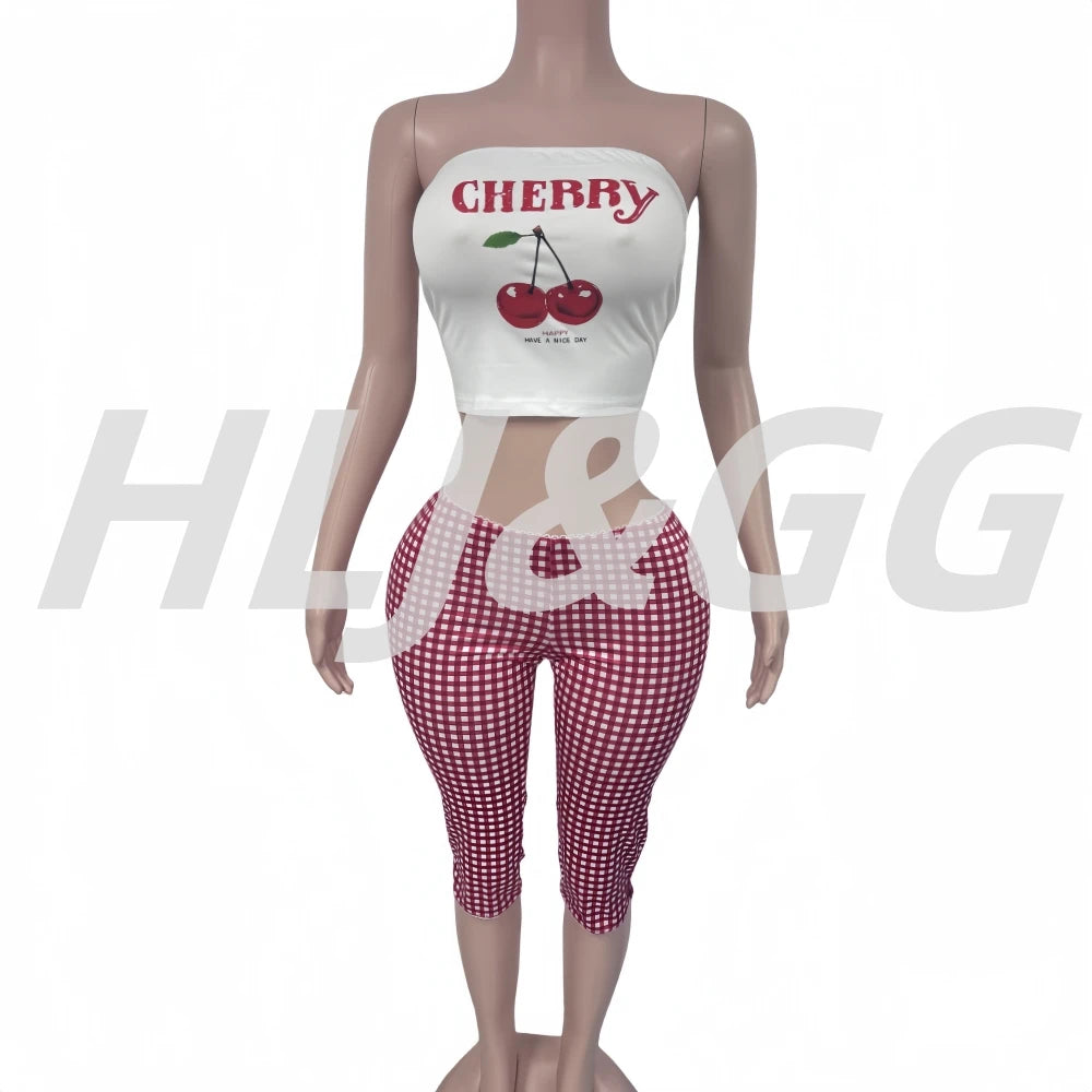 HLJ&GG Red Stripe Knitting Y2K Fashion Streetwear Women O Neck Sleeveless Slim Crop Top And Shorts Two Piece Sets Outfits 2025