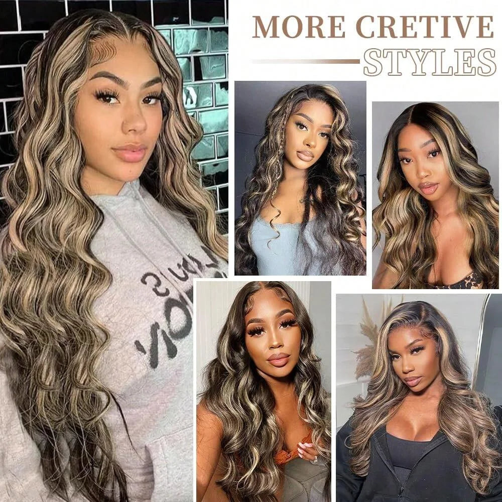 1B/27 Balayage Highlight Body Wave Wig Human Hair 30 Inch 13x4 HD Lace Frontal Wig Ombre Blonde Highlight Brazilian Hair Wigs