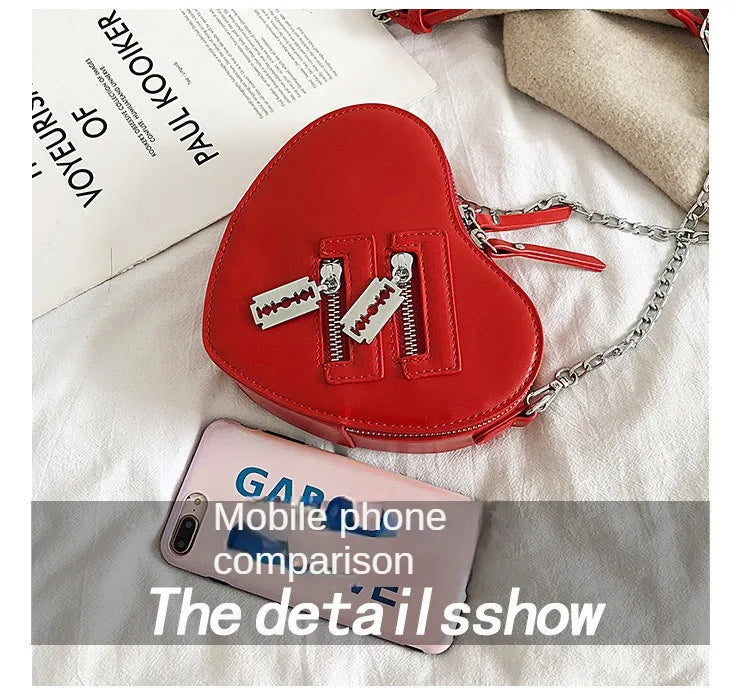 Gothic Heart Blade Zipper Chain Crossbody Bags for Women Girl Casual Shoulder Purses Handbags Techwear Summer Wallet Goth