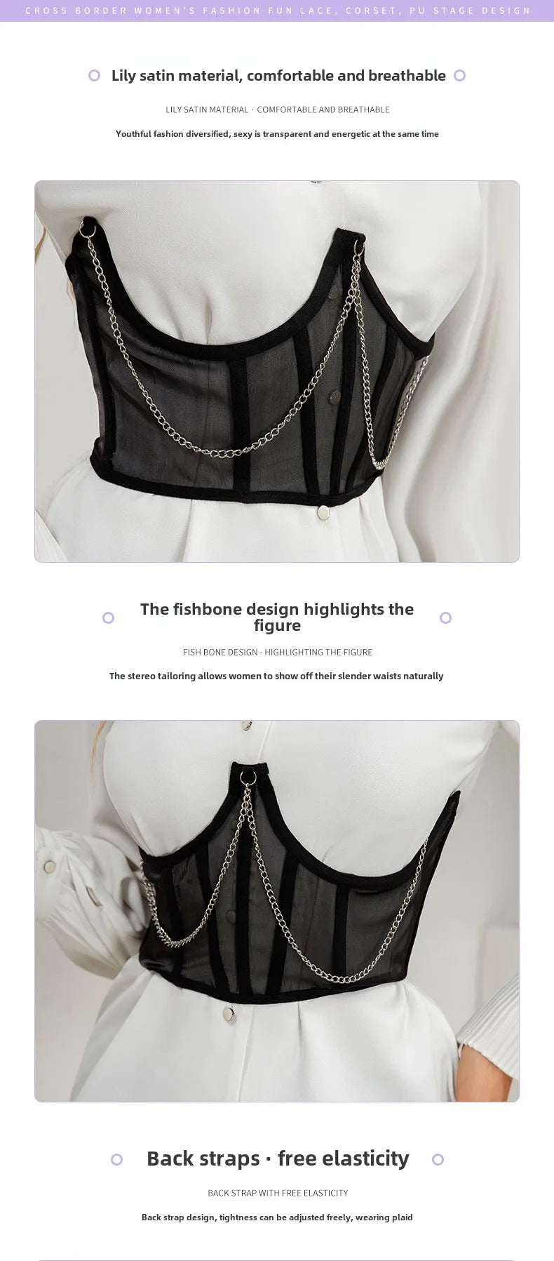 Sexy Corset Underbust Punk Metal Chain Black Women Top Curve Shaper Strap Slimming High Waist Belt Lace Green Corset