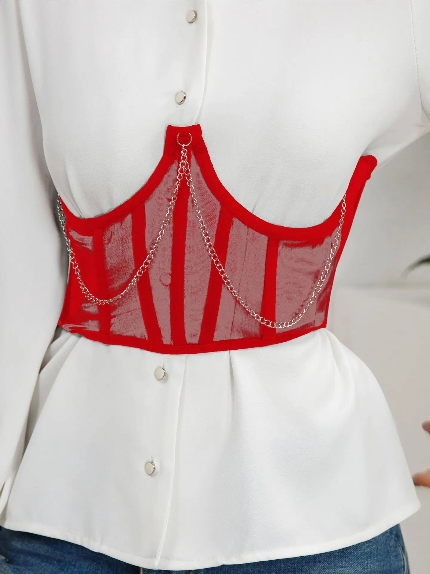 Sexy Corset Underbust Punk Metal Chain Black Women Top Curve Shaper Strap Slimming High Waist Belt Lace Green Corset