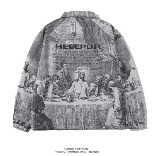 Autumn Men Jacket Oversized Painting Printing Couples Thin Casual Jackets Male Female Silk Vintage Clothing Man Coats Outerwear