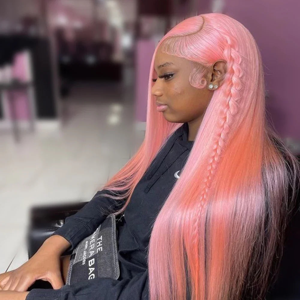 30 Inch Lace Front Wig Human Hair Pink Wig Straight Hd Lace Frontal Wig 13X6 Wig Humain Hair For Women Perruques Cheveux Humains