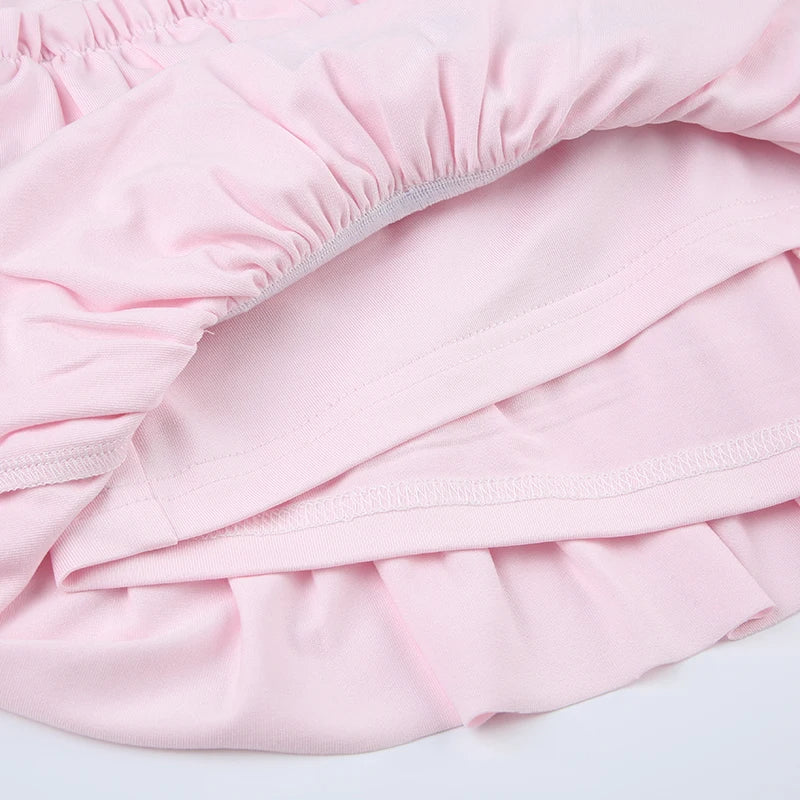 Rockmore Bow Sweet A-Line Skirts Women Sexy Slim Low-Waist Mini Skirts Y2K Female Summer Streetwear Pink Pleated Skirts Coqutte