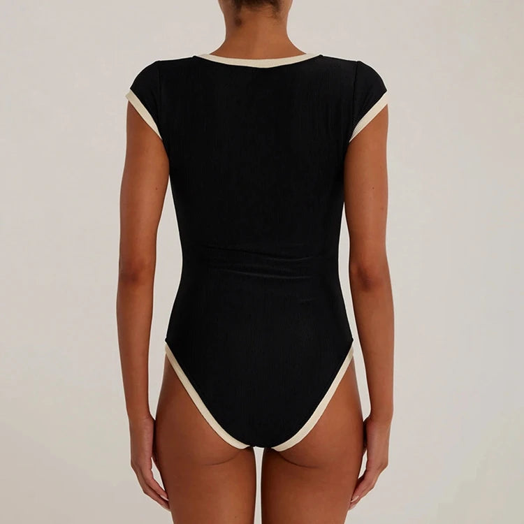 STYLISH LADY Ribbed Button Bodysuits 2025 Summer Women Short Sleeve O Neck Black Nude Sexy Club Street Bodycon Rompers