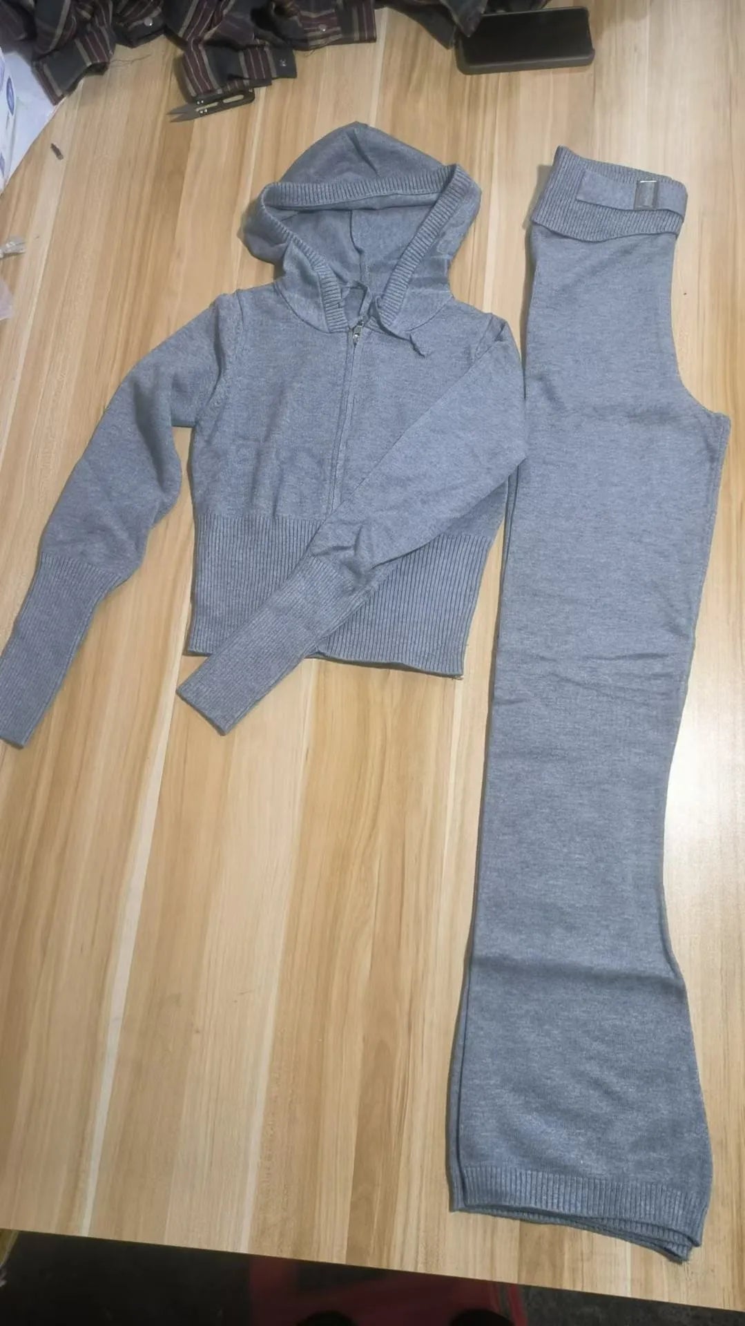Y2k Slim Fashion 2 Piece-Set Women Sexy Bodycon Long Sleeve Zipper Hooded Sweater Crop Top Flare Pants Two Piece Sets Streetwear