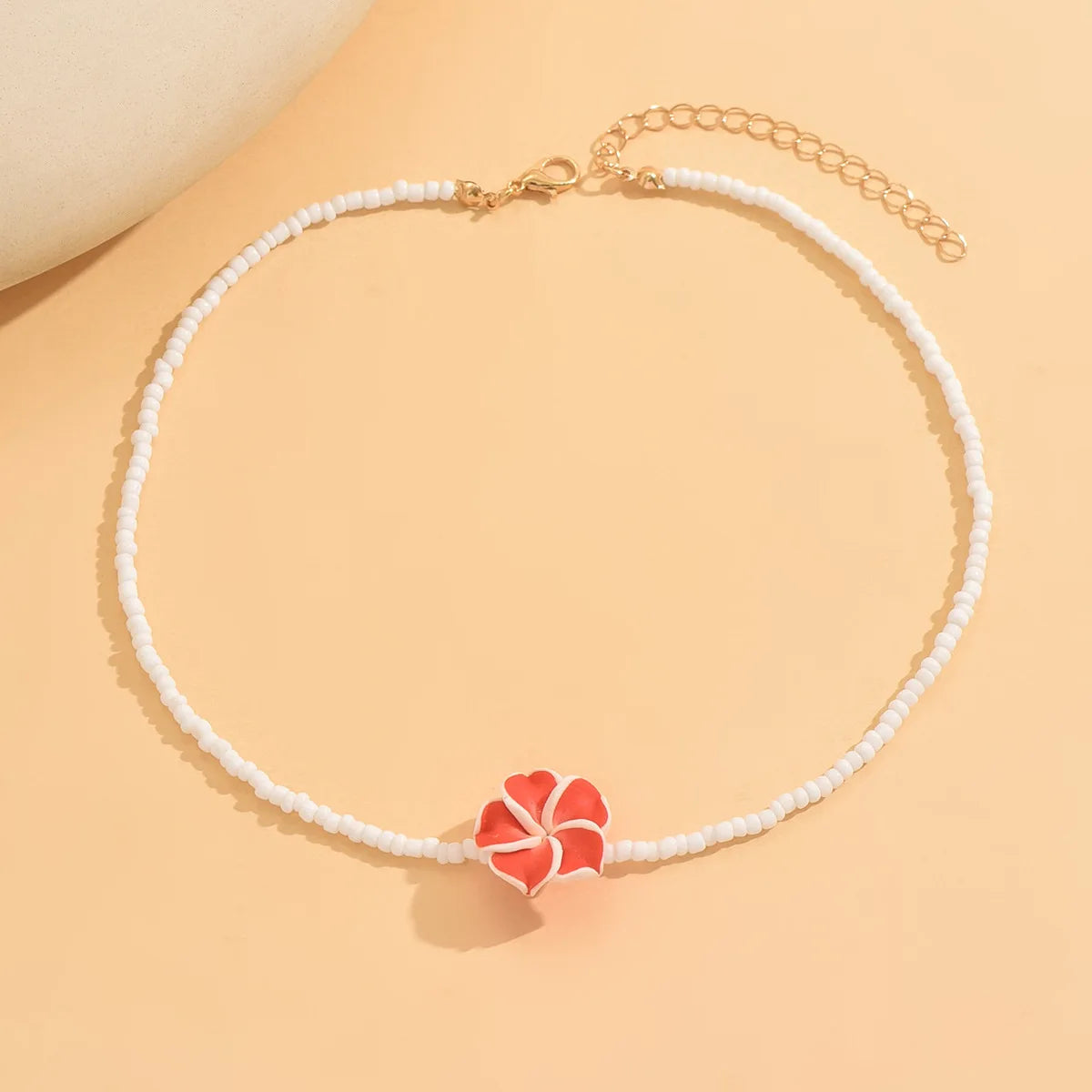 Boho Y2K Polymer Clay Flower Charm Necklace For Women Handmade Beaded Choker Necklace Girls Summer Jewelry Vacation Accessories
