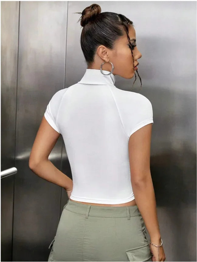 HLJ&GG Fashion Letter Embroidery Two Piece Sets For Women Zipper Short Sleeve Slim Top And Puffy Mini Skirts Outfits Streetwear