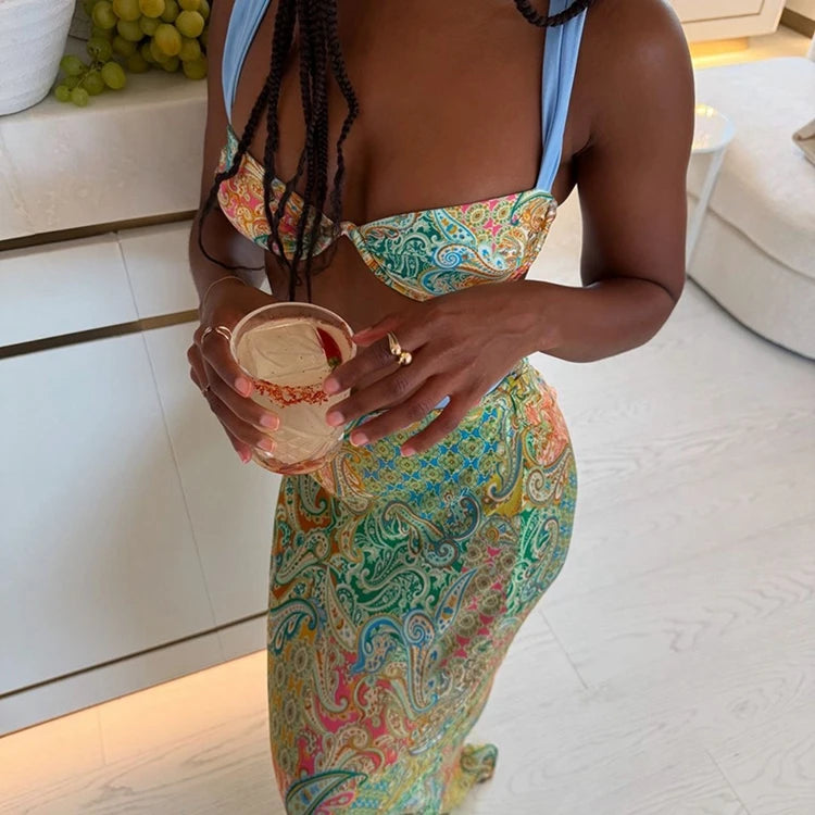 STYLISH LADY Contrast Color Printed 3 Piece Set Women Bikinis and Cover Up Skirt Suits 2025 Summer Holiday Beach Swim Outfits
