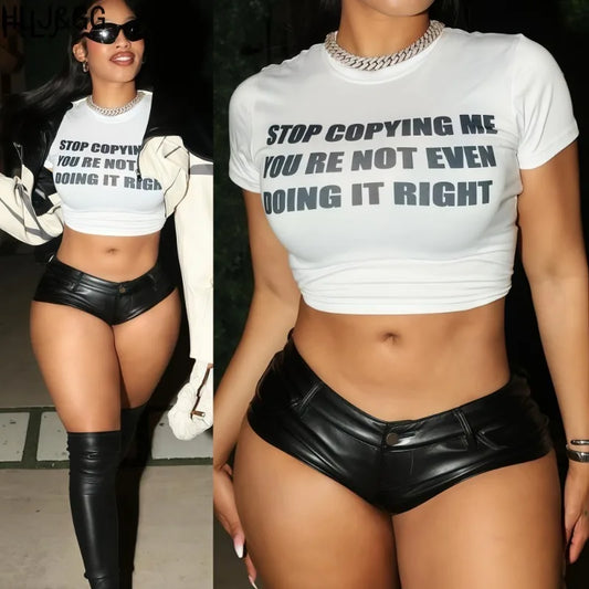 HLJ&GG Y2k Fashion Letter Printing T-shirt Women Short Sleeve Slim Crop Top Female Vintage Streetwear Gothic BabyTee 2025 New