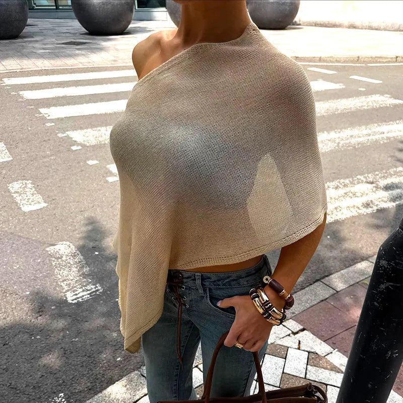 Nsauye 2025 Summer Knitted Sexy Irregular Y2K Off Shoulder Fashion Crop Tops Women Sexy Streetwear High Waisted Tank Tops Vest