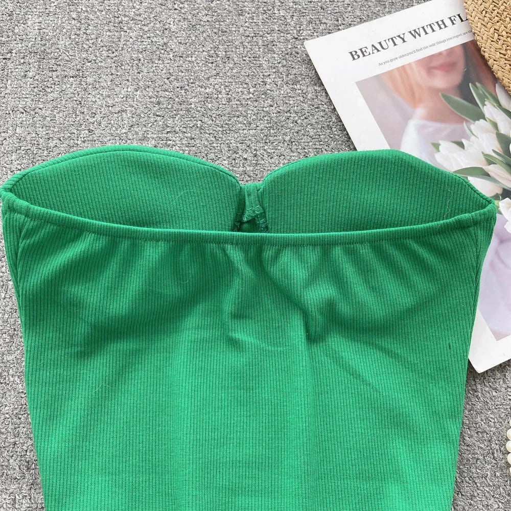Strapless Western Style Skinny Tanks Camis for Women Summer Casual Solid Colours Female Corset Crop Tube Tops with Built In Bras
