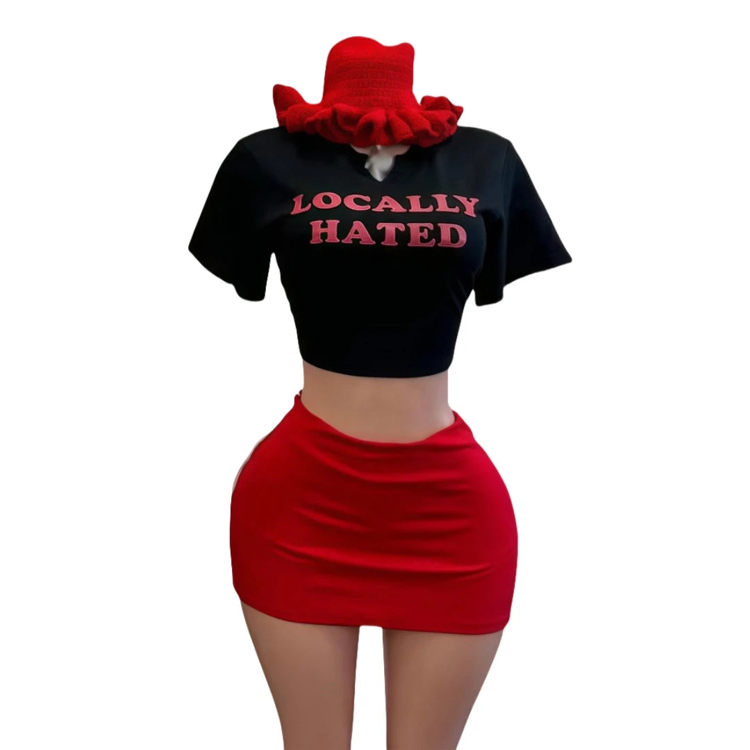 FAGADOER Sexy Women 2 Piece Set Outfit Letter Print Crop Tops + Bodycon Mini Skirts Suit Hot Girl Streetwear Clothing Spring New