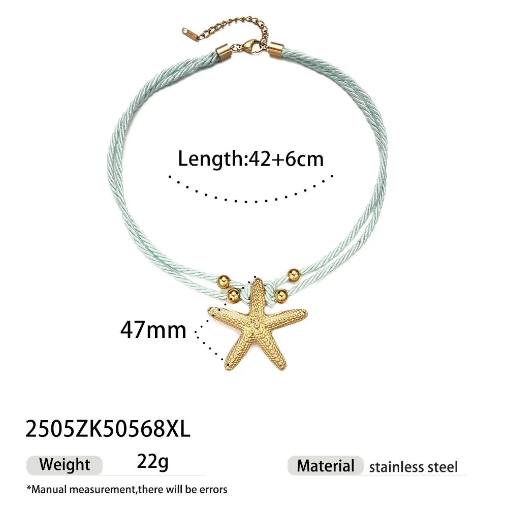 Europe America Necklace Gold Color Stainless Steel Conch Starfish Sun Thick Rope Becklace INS Summer Jewelry Accessories